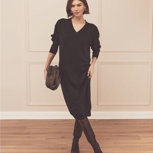 New With Tags Naadam 100% Cashmere Black Long Sleeve V-Neck Dress | Size XS